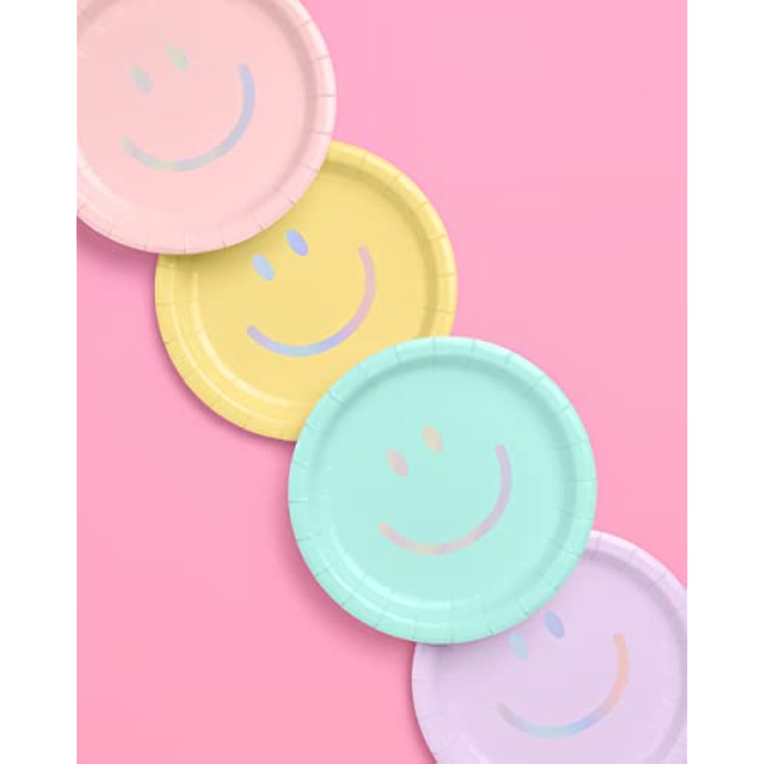 Smiley Paper Plates - 24 Pk, 9" | Happy Pastel Birthday Party Decorations, Cute Bachelorette Party, Cool Cake Plates