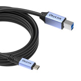 USB 3.2 Gen1 (3.0) Type-C to USB-B Cable 3M/10FT, 5Gbps, Aluminum Alloy Shell, Flame-Retardant Jacket, for MIDI Keyboard, USB 3.0 Printer, Scanner,