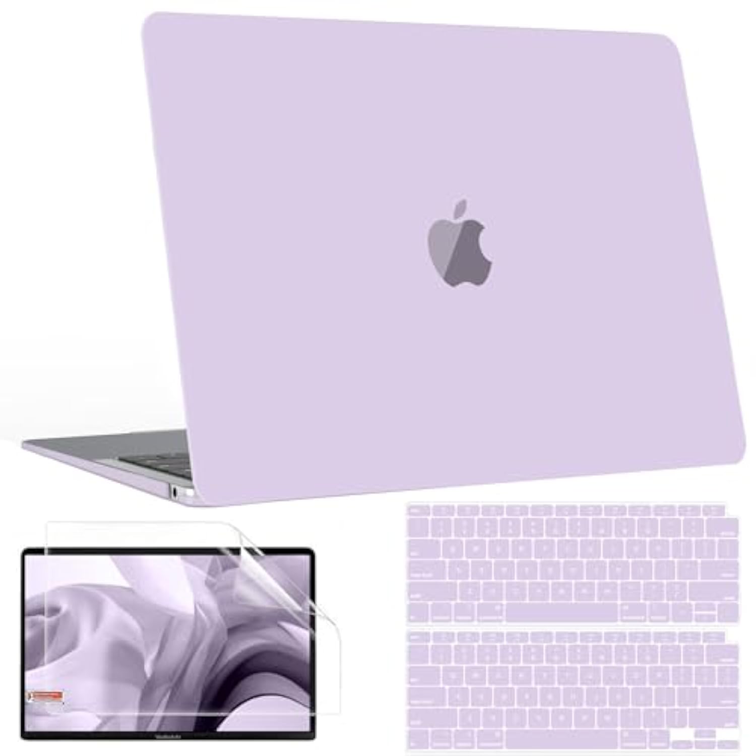 Compatible With Macbook Air 13 Inch Case M1, Macbook Air Case 2021 2020 2019 2018 A2337 A2179 A1932 Touch Id, Plastic Laptop Hard Shell + 2 Keyboard Covers + Screen Protector, Lavender Purple
