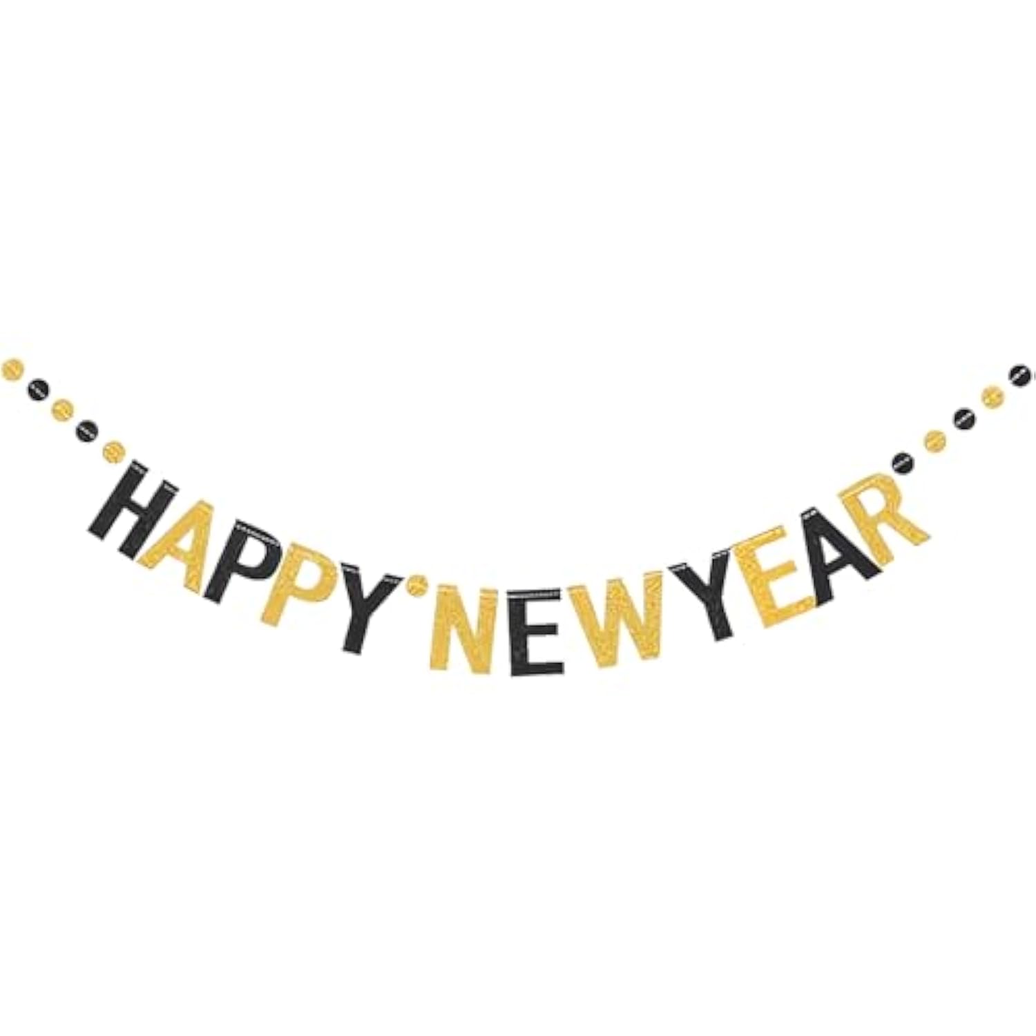 Happy New Year 2026 Black Gold Glitter Banner Party Decoration