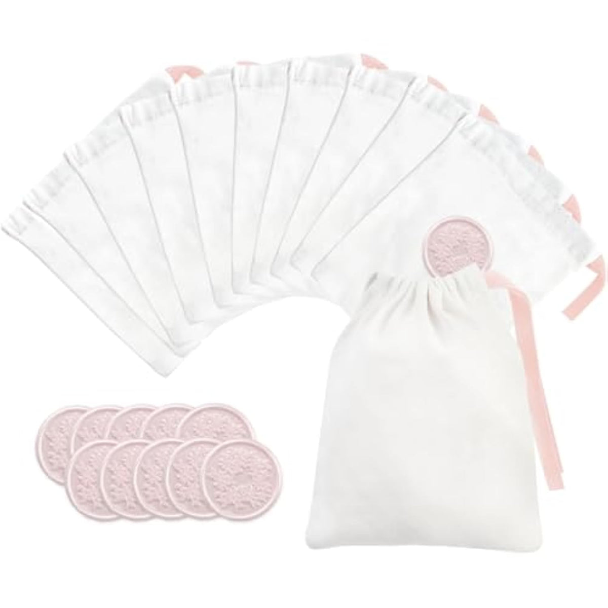 White Gift Bag With Pink Drawstring, 5.2X6.5 Inches 10 Pcs Drawstring Gift Bags With Stickers For Party, Wedding Favor, Christmas, Birthday, Candy, Bridal Shower, Craft Wrapping Supplies