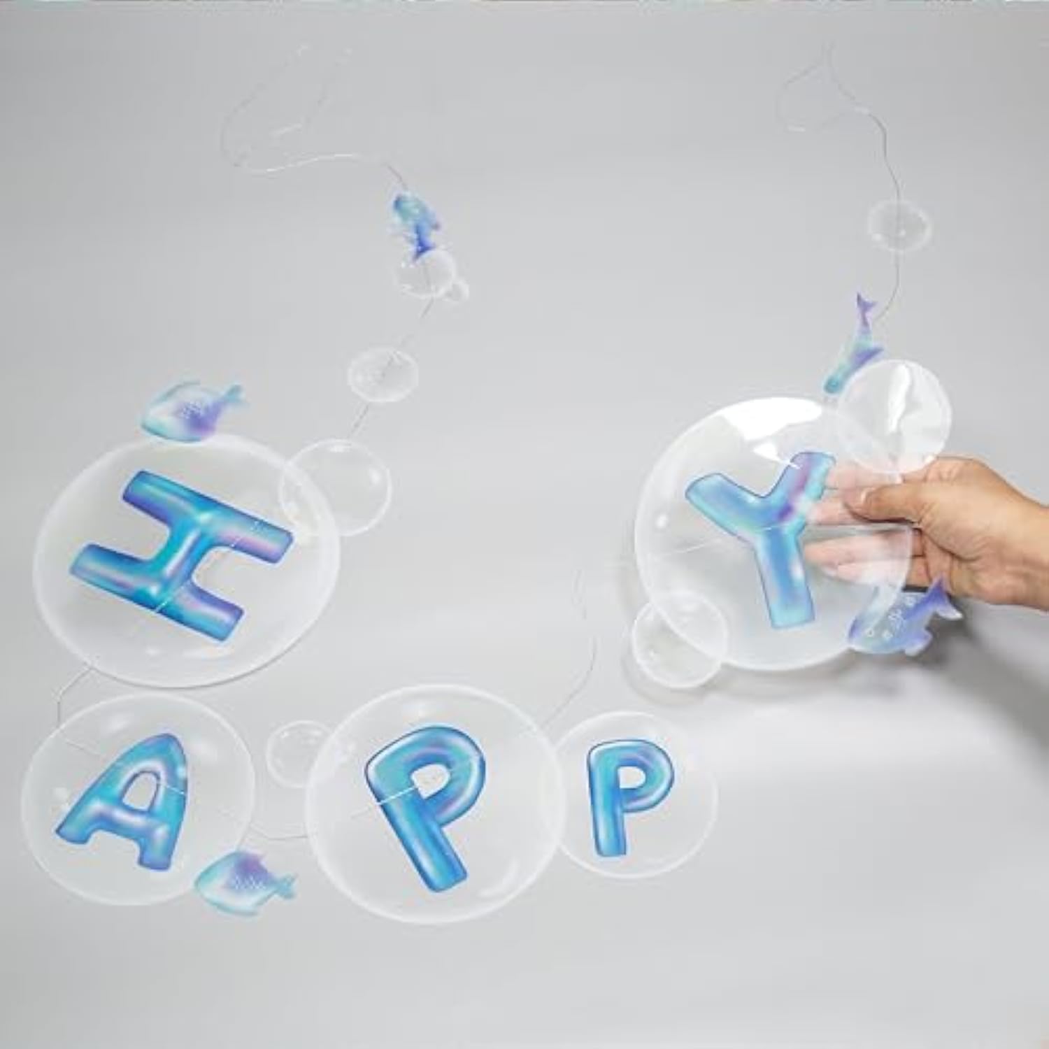 Ocean Happy Birthday Banner Under The Sea Party Decorations Blue Bubble Garlands Mermaid Birthday Decoartion For Kids Hanging Underwater Pool Beach Party Decor