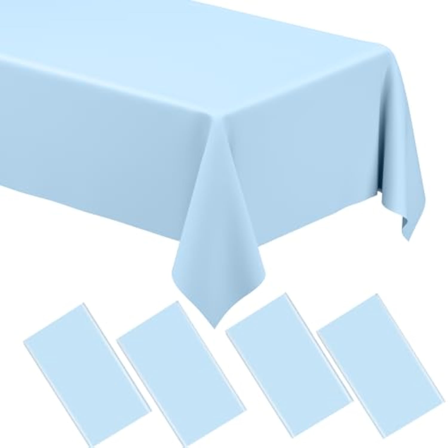 4 Pack Light Blue Tablecloths – Disposable Rectangular Covers for Baby Showers, Weddings