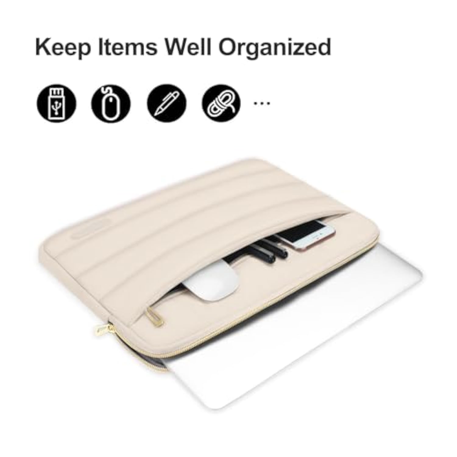 MOSISO 15-15.6 inch Laptop Case, 16 inch Puffy Laptop Sleeve Compatible with MacBook Pro 16, HP Dell ASUS Acer Toshiba Lenovo Notebook Computer, Polyester Horizontal Bag with Small Case, Sand