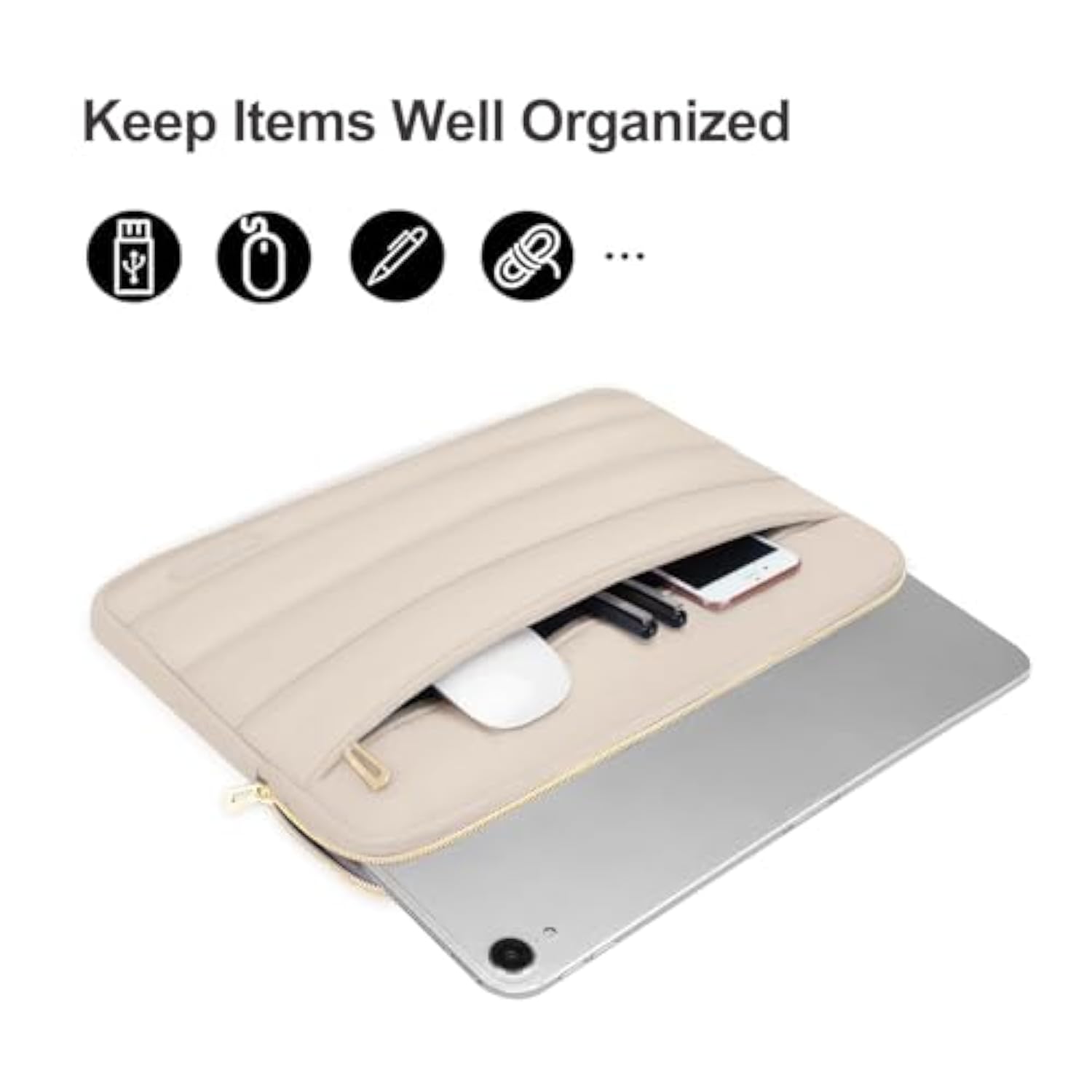 MOSISO 9-11 inch Tablet Sleeve Case for iPad A16 2025, iPad Air 11 inch M3 M2, iPad Pro 11 M4, iPad 10/9/8/7th, Galaxy Tab A9+/S9/S8/Plus 11, Puffy Horizontal Bag with Small Case, Sand