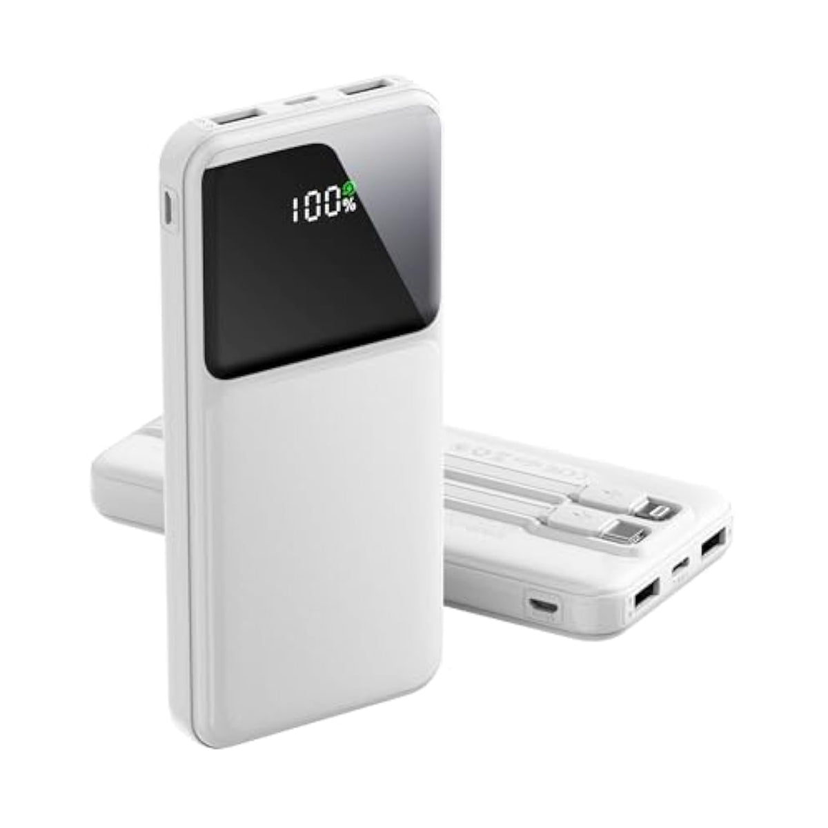 12800Mah Portable Charger With Built In Cables, 22.5W 3A High Speed Charging Travel Essentials, Led Display Slim Powerbank, 4 Outputs 2 Inputs Built-In Usb C&Lightning Cables For Iphone Ipad Android