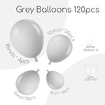 120Pcs Gray Balloons, 18 12 10 5 Inch Grey Balloons Different Sizes Gray Balloon Arch Kit For Birthday Baby Shower Wedding Anniversary Party Decorations