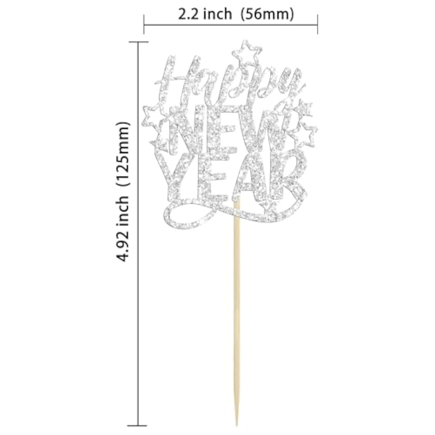 24pc Glitter Happy New Year 2026 Cupcake Toppers Silver Cake Picks