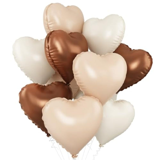Sand White Brown Heart Balloons,10Pcs Apricot Beige Foil Heart Shaped Balloons,18Inch Boho Cream Nude Neutral Helium Balloon For Valentines,Engagement,Birthday,Baby Shower,Wedding Party Decorations