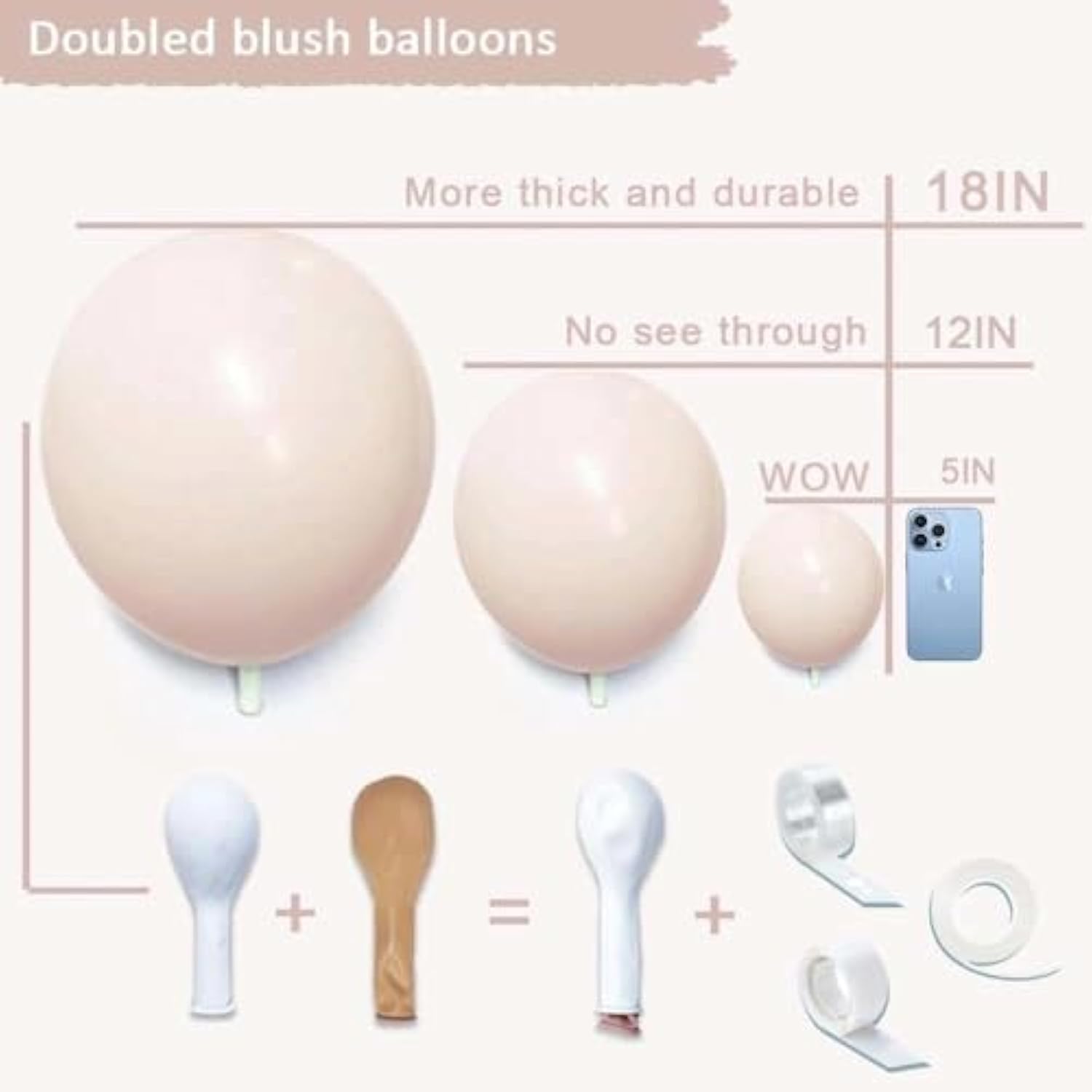 Double Stuffed Blush Balloons Different Sizes 18In 12In 5In Nude Balloon Garland Kit Pastel Cream Peach Latex Balloon Arch For Birthday Wedding Baby Bridal Shower Gender Reveal Bachelorette Supply