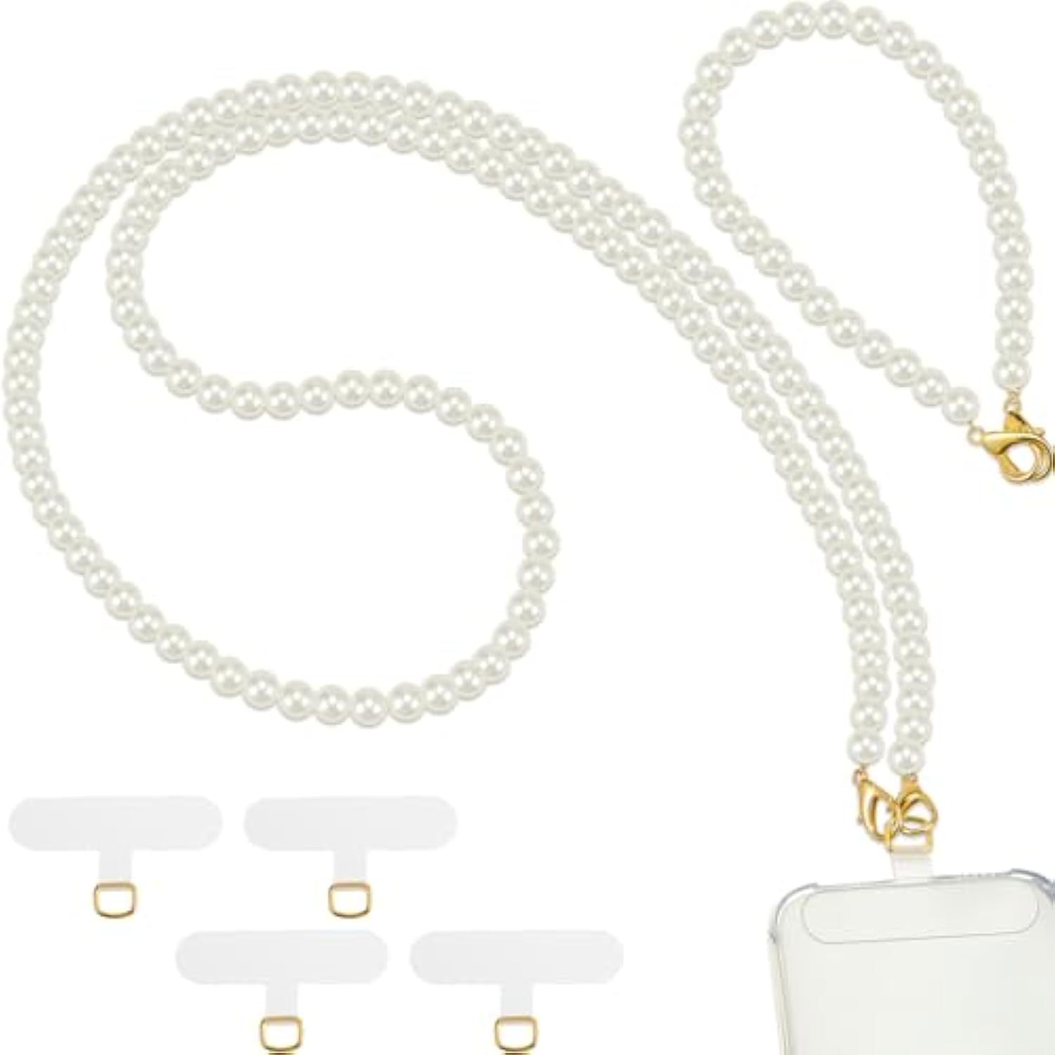2 Pcs Pearl Beaded Cell Phone Lanyard, Pearl Phone Lanyard Crossbody And Cell Phone Wrist Strap Phone Strap Crossbody With Tether Tabs For Most Phones Case Bag Purse