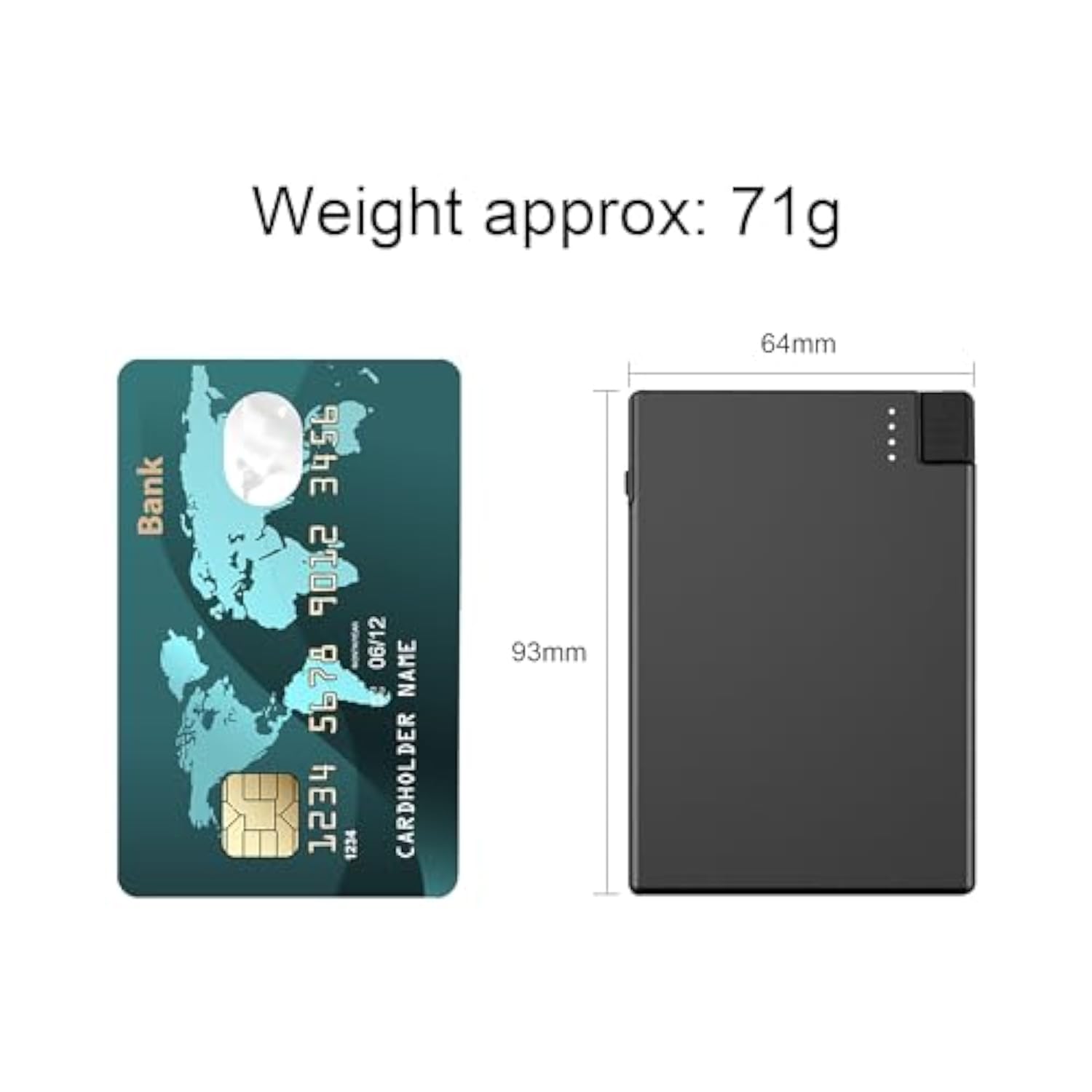 Thin Usb-C Portable Charger With Built In Cable, Slim Power Bank Credit Card Size Battery Pack Charger Portable For Pocket Wallet Compatible With Iphone 15 16 Series, Samsung And Android Phones