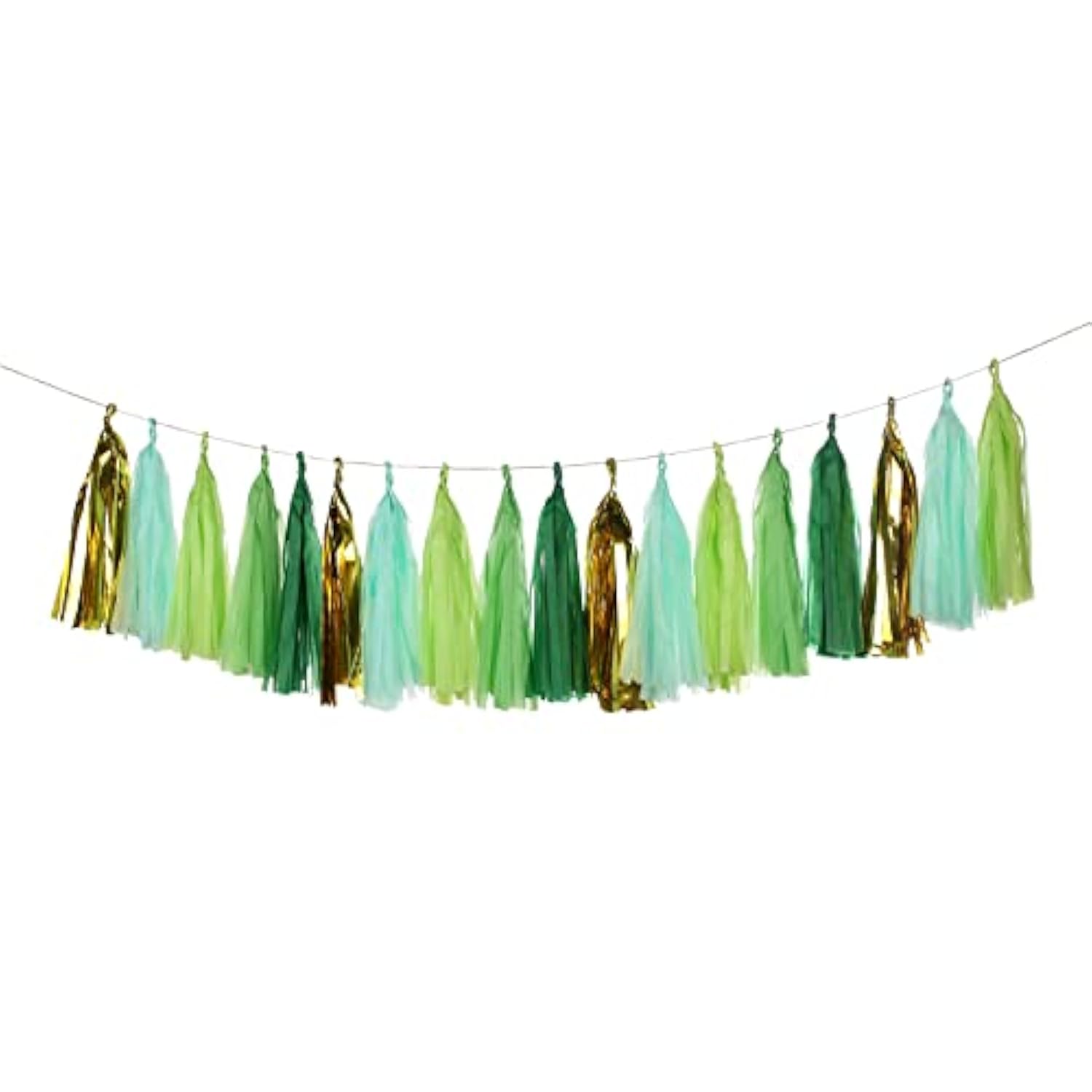 25 Pcs Green Gold Mylar Tassels Garland Tissue Paper Tassels Banner Di