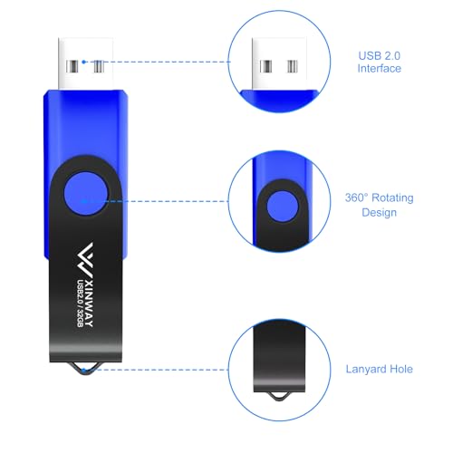 32Gb Usb 2.0 Flash Drives Thumb Drive Memory Stick Jump Drive Swivel Design, (2 Pack Tow Colors: Black Blue)