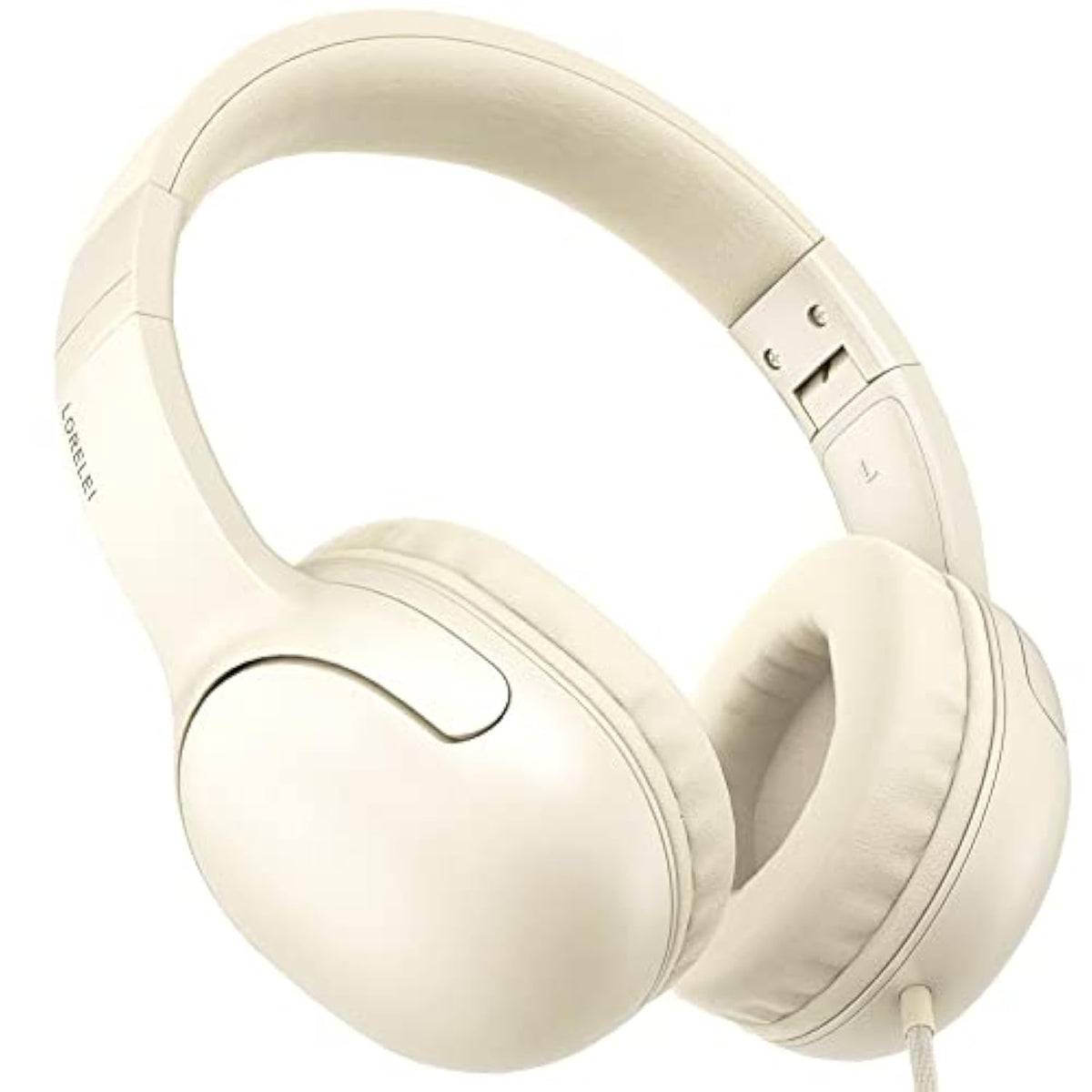 E5 Wired Headphones For Kids Foldable & 3.5Mm Jack Tangle Free Nylon Wire Stereo On Ear Headsets For Kids/Children/School/Tablet/Ipad/Kiddle/Plane (Beige White)