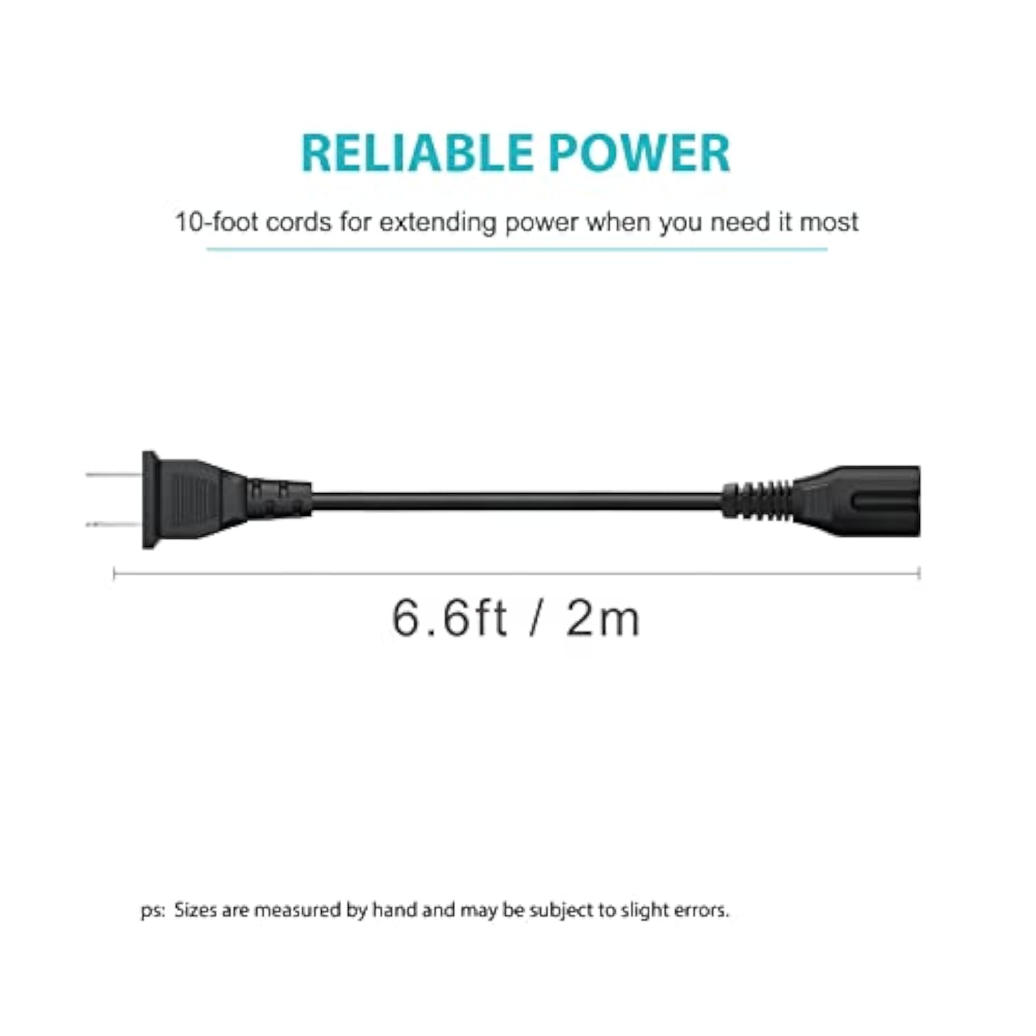 2 Prong Ac Power Cord For Samsung Un40 Un43 Un48 Un49 Un50 Un55 Un60 Un65 Un70 Un75 Un78 Series 4K Smart Tv Tcl Roku Sharp Insignia Hisense Tv Ps4 Ps5 Speaker Monitor Xbox Wall Power Cable Replacement