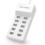Usb Charger Station Block With Rapid Charging Auto Detect Technology Safety 10-Port Family-Sized Smart Usb Ports For Multiple Devices Smart Phone Tablet Headphones