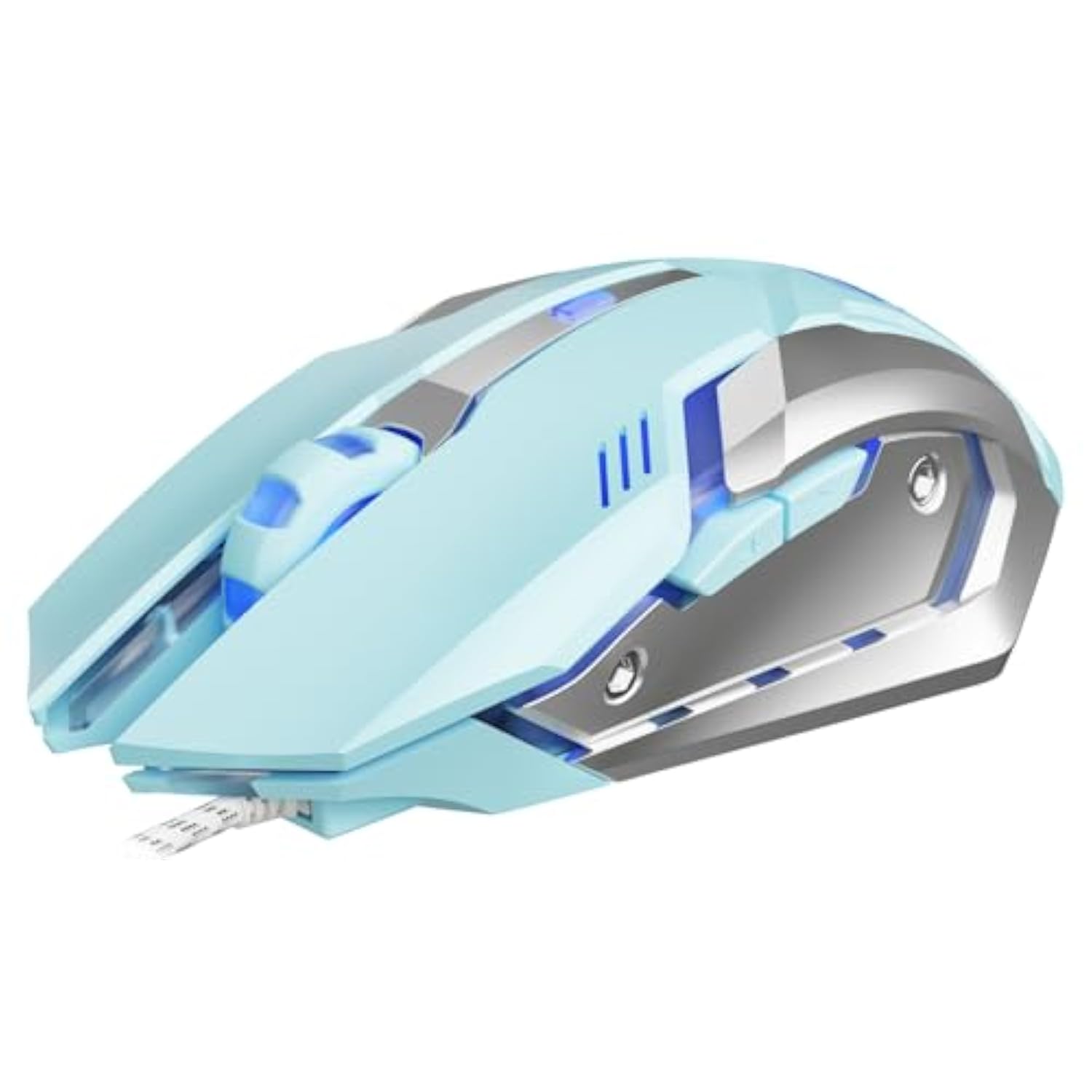 Eweadn G3 Wired Gaming Mouse, 2400 Dpi Wired Optical Mouse With 6 Programmable Macro Buttons, Metal Base, 4-Color Breathing Light For Pc/Laptop/Windows-Blue