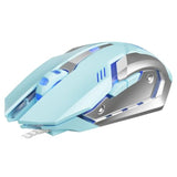 Eweadn G3 Wired Gaming Mouse, 2400 Dpi Wired Optical Mouse With 6 Programmable Macro Buttons, Metal Base, 4-Color Breathing Light For Pc/Laptop/Windows-Blue