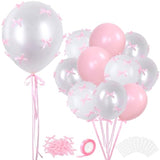 Pink Bow Balloons, 32Pcs 18" 12" Pink Balloons & 100Pcs Mini Pink Ribbon Bows, Diy Bow Balloons For Bow Birthday Baby Shower Decorations, Tying The Knot Bridal Shower Bachelorette Decor