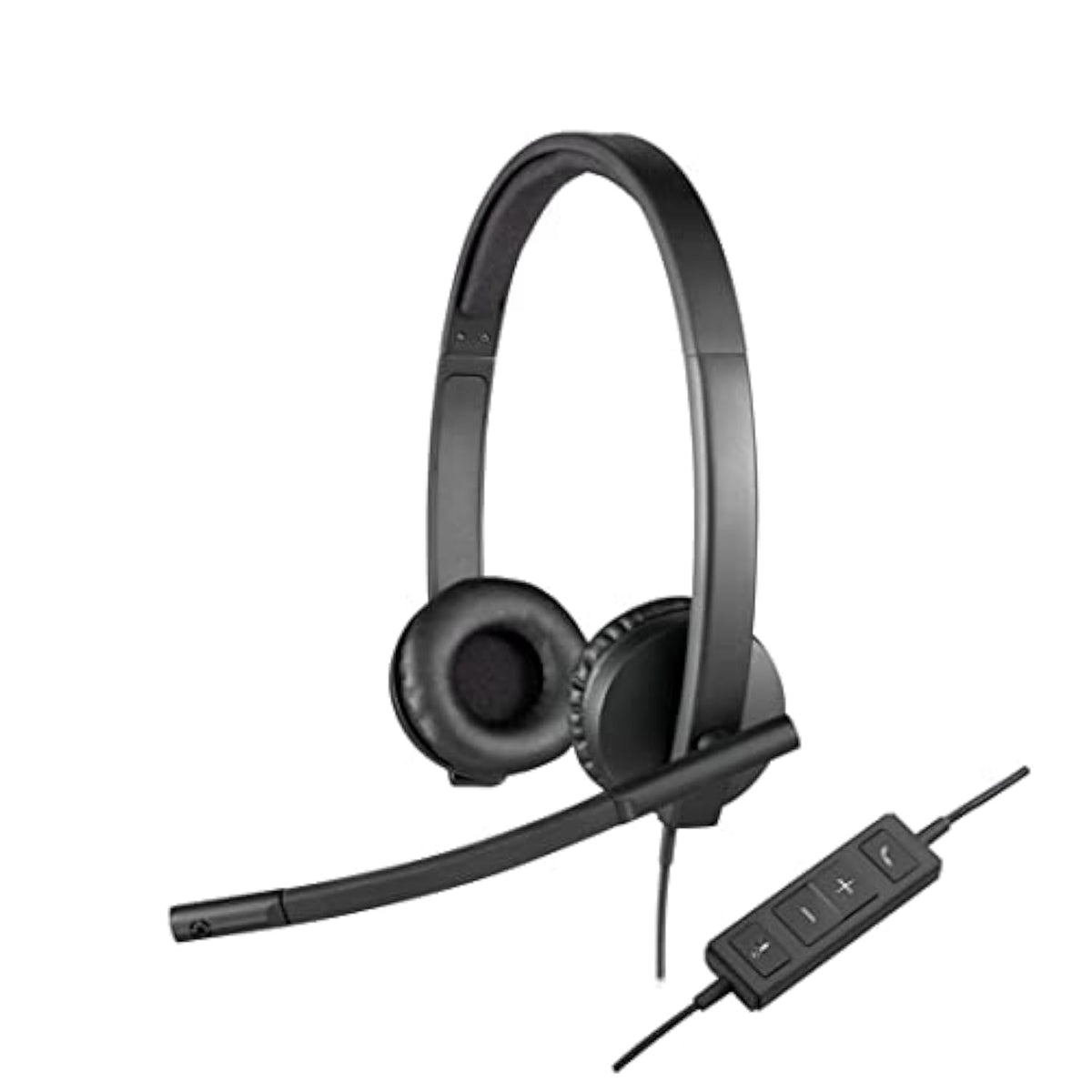 Logitech H570e Wired Headset, Stereo Headphones with Noise-Cancelling Microphone, USB, In-Line Controls with Mute Button, Indicator LED, PC/Mac/Laptop - Black