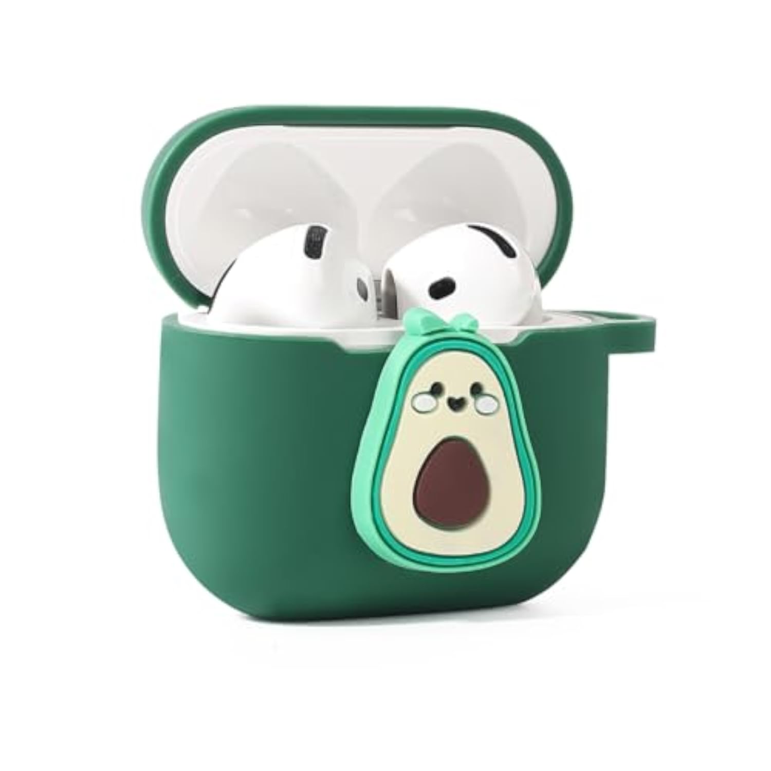 Silicone Case for AirPods 4 Earbuds 2024 Charging Shockproof Protective Headphones Cover with Cartoon Doll Anti-Lost Lanyard for Men Women Teens Avocado Design