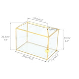 Small 10.2" X 5.9" X 7.9" Glass Cards Box With Slot And Lock For Wedding Reception - Home Birthdays Party Geometric Decorative, Gold - Slot Length 6.3 Inches (Glass Box Only)