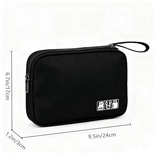 Electronics Organizer Case, Cable Storage Pouch For Travel, For Phones, Power Banks, Sd Cards, And Chargers (Black)