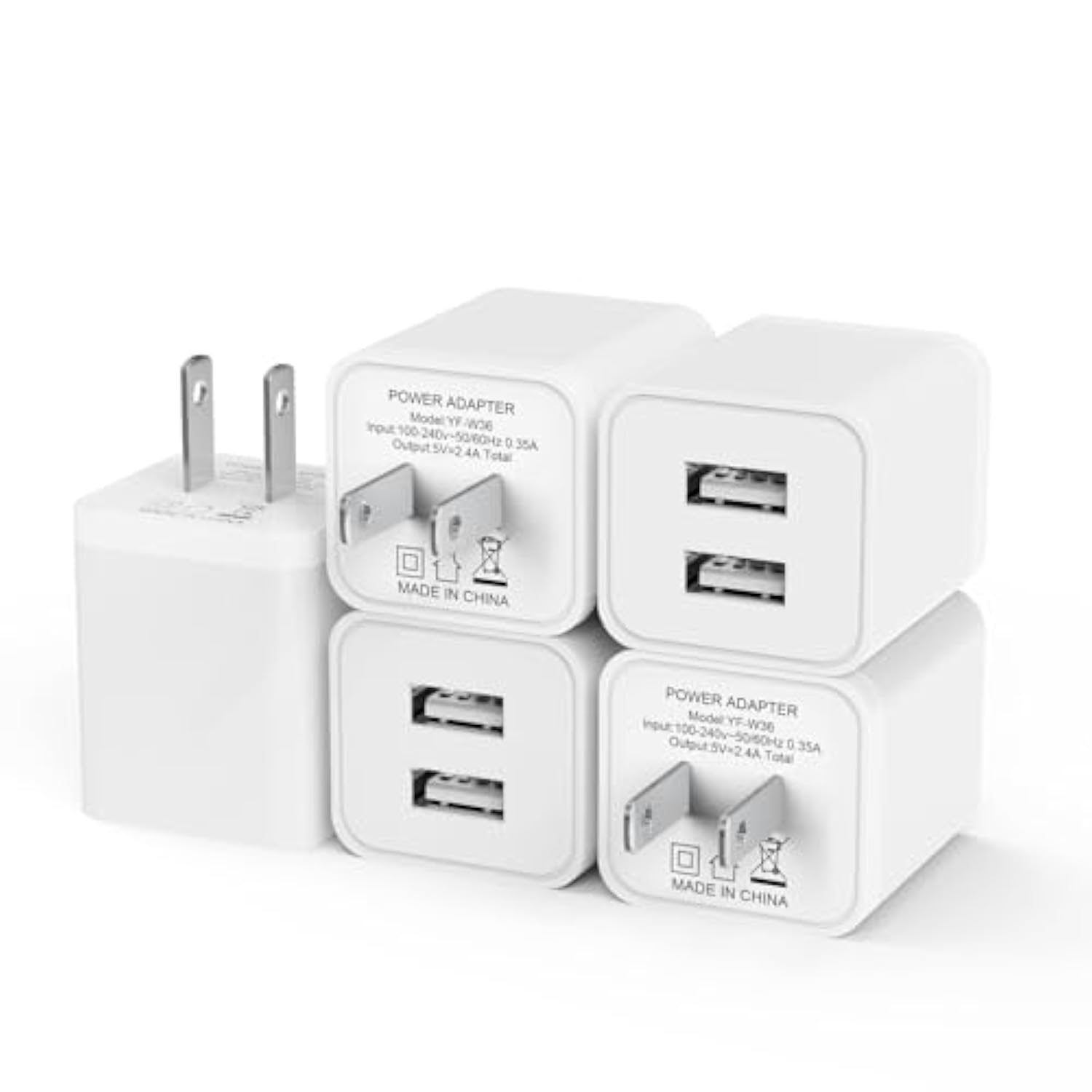 5Pack Usb Wall Charger, 2.4A Dual Usb Port Cube Power Plug Adapter Fast Phone Charger Block Charging Box Brick For Iphone 15/15 Pro/15 Pro Max/14, Samsung Galaxy, Pixel, Lg, Android-White