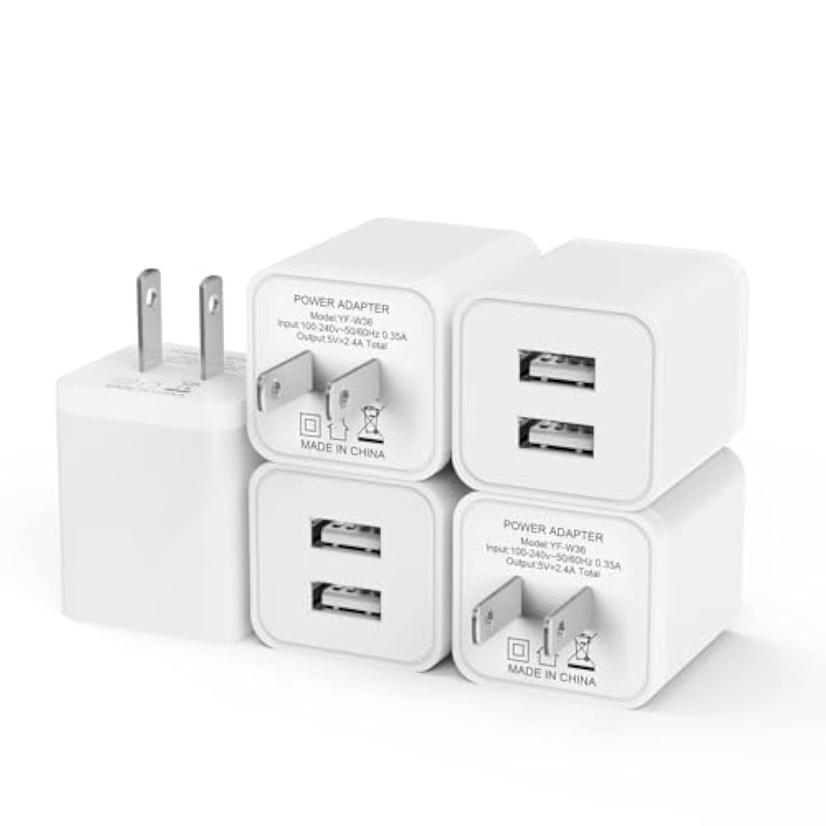 5Pack Usb Wall Charger, 2.4A Dual Usb Port Cube Power Plug Adapter Fast Phone Charger Block Charging Box Brick For Iphone 15/15 Pro/15 Pro Max/14, Samsung Galaxy, Pixel, Lg, Android-White