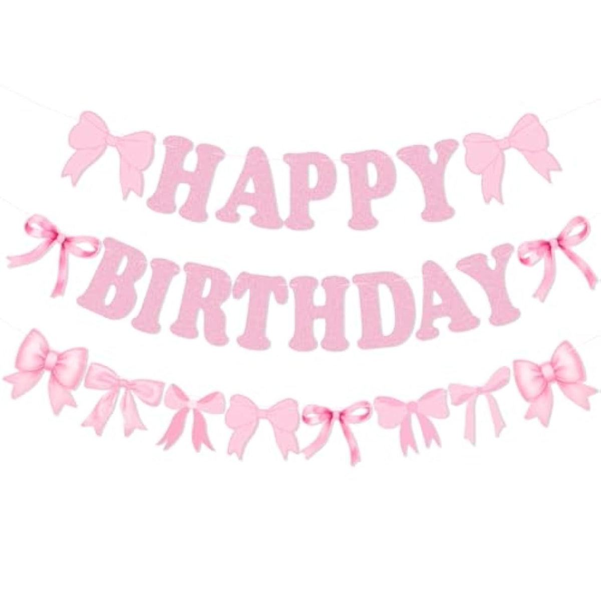 Bow Happy Birthday Banner Pre-Strung Pink Garland for Girls' Party Decor