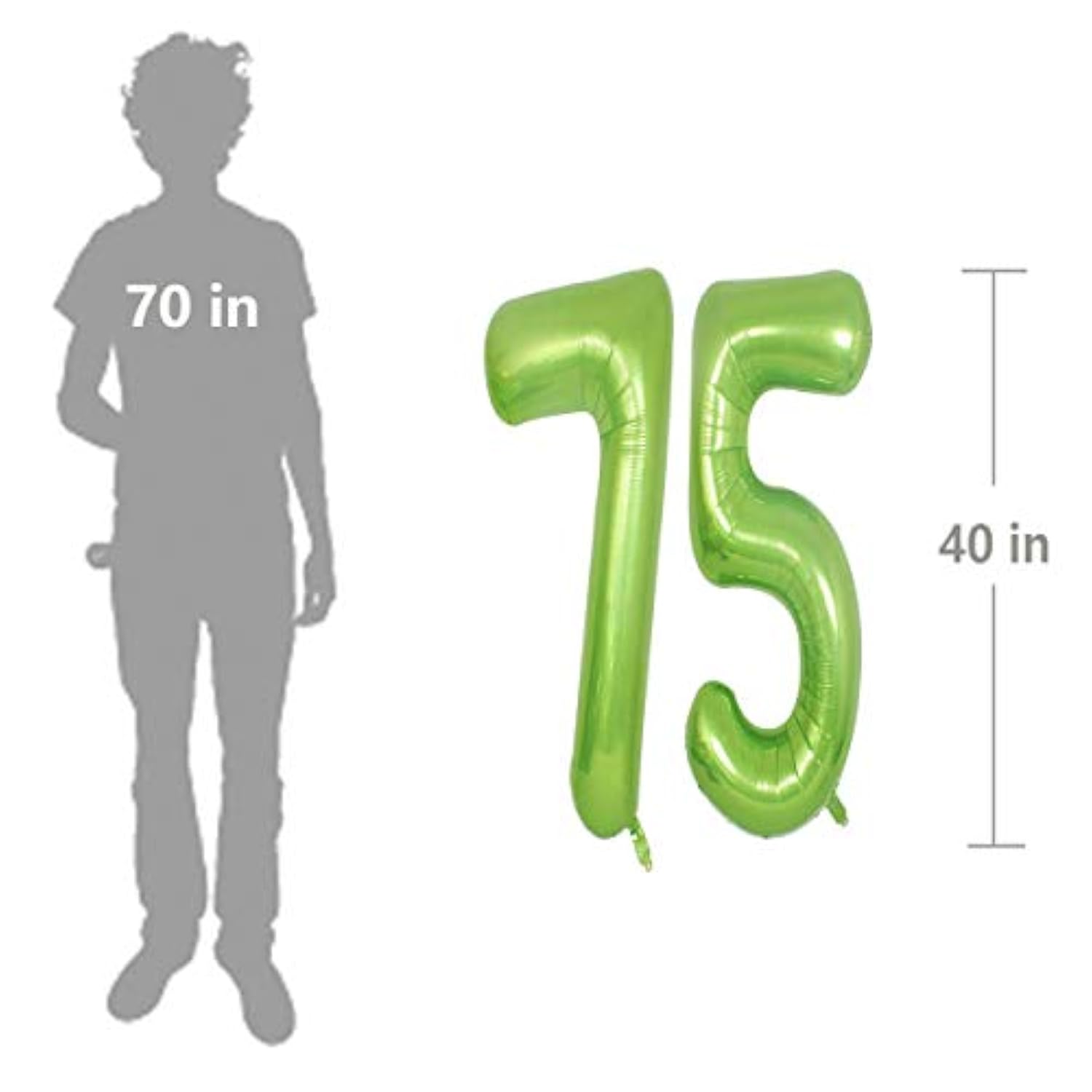 Green Foil 40 In 75 Helium Jumbo Number Balloons, 75Th Birthday Decora