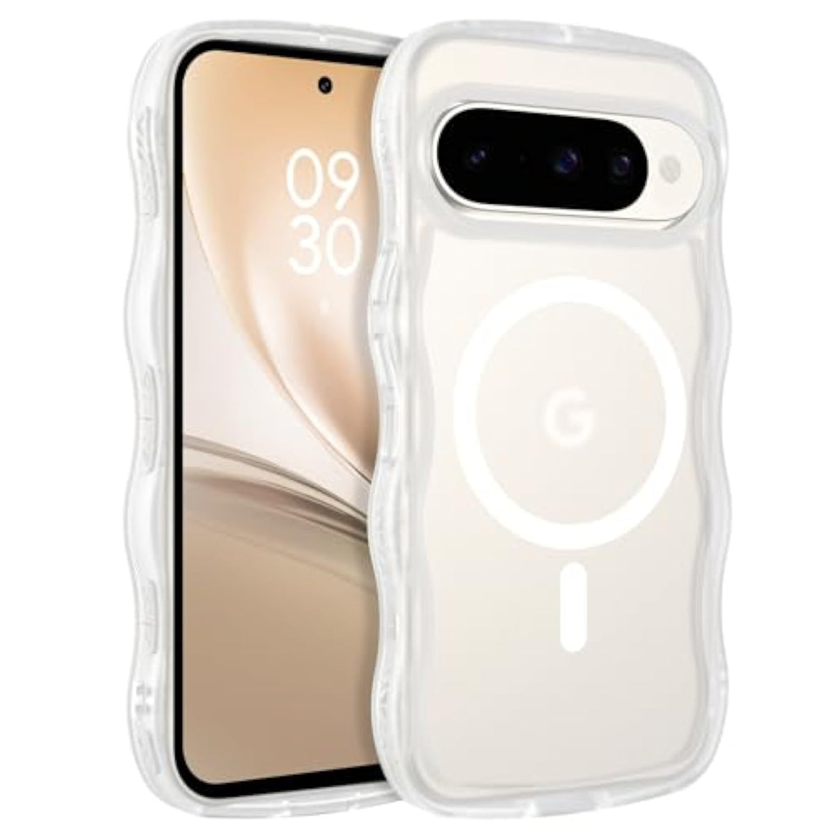 Magnetic For Google Pixel 10 Case Cute, Curly Wavy Pixel10 Case [Compatible With Magsafe], Anti-Slip Shockproof Matte Slim Women Girls Boys Phone Cover For Google 10 6.3", Clear White