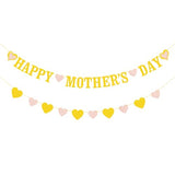 Happy Mothers Day Banner NO DIY Gold Glitter Banner with Heart for Mothers Day Hanging Decorations Mom Birthday Party Supplies Favor Photo Props Home Decorations