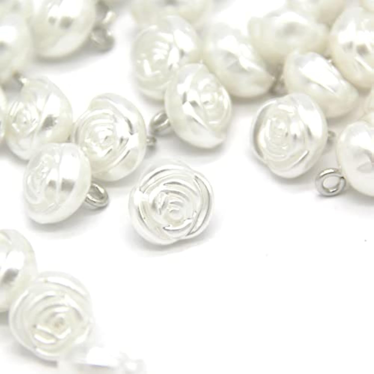 10Mm Rose Flower Pearl Buttons, White Faux Pearl Sewing Buttons, For C