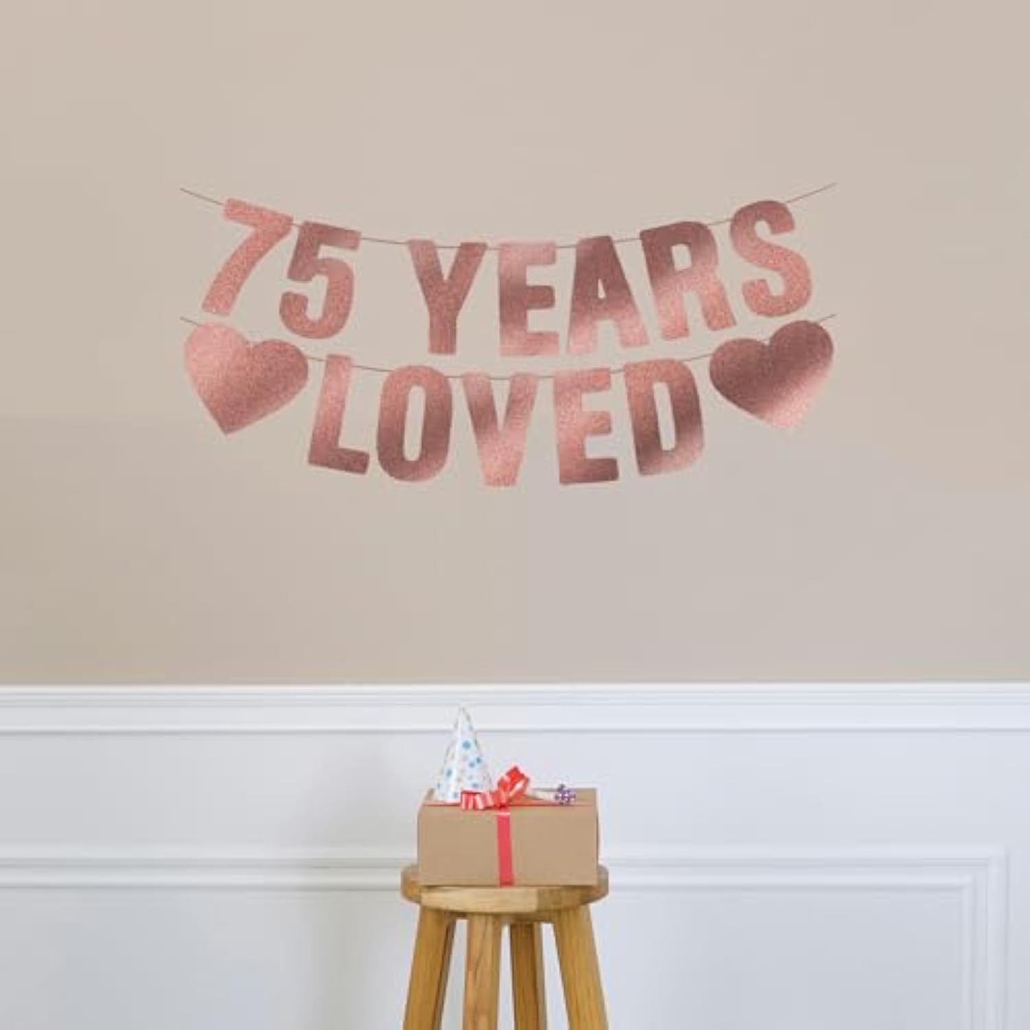 Pre-Strung Rose Gold 75th Birthday Banner, Party Decorations for Women