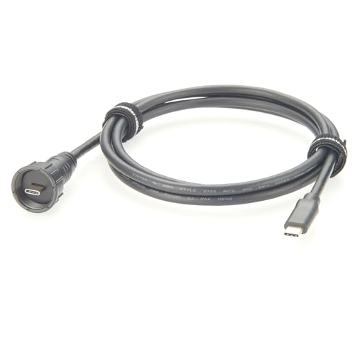 IP67 Waterproof USB 3.1 Type C Male to Male Extension Cable 10Gbps USB 3.1 Gen2 C Threaded Fixed Recessed Cable for Data Transfer & Charging, Control