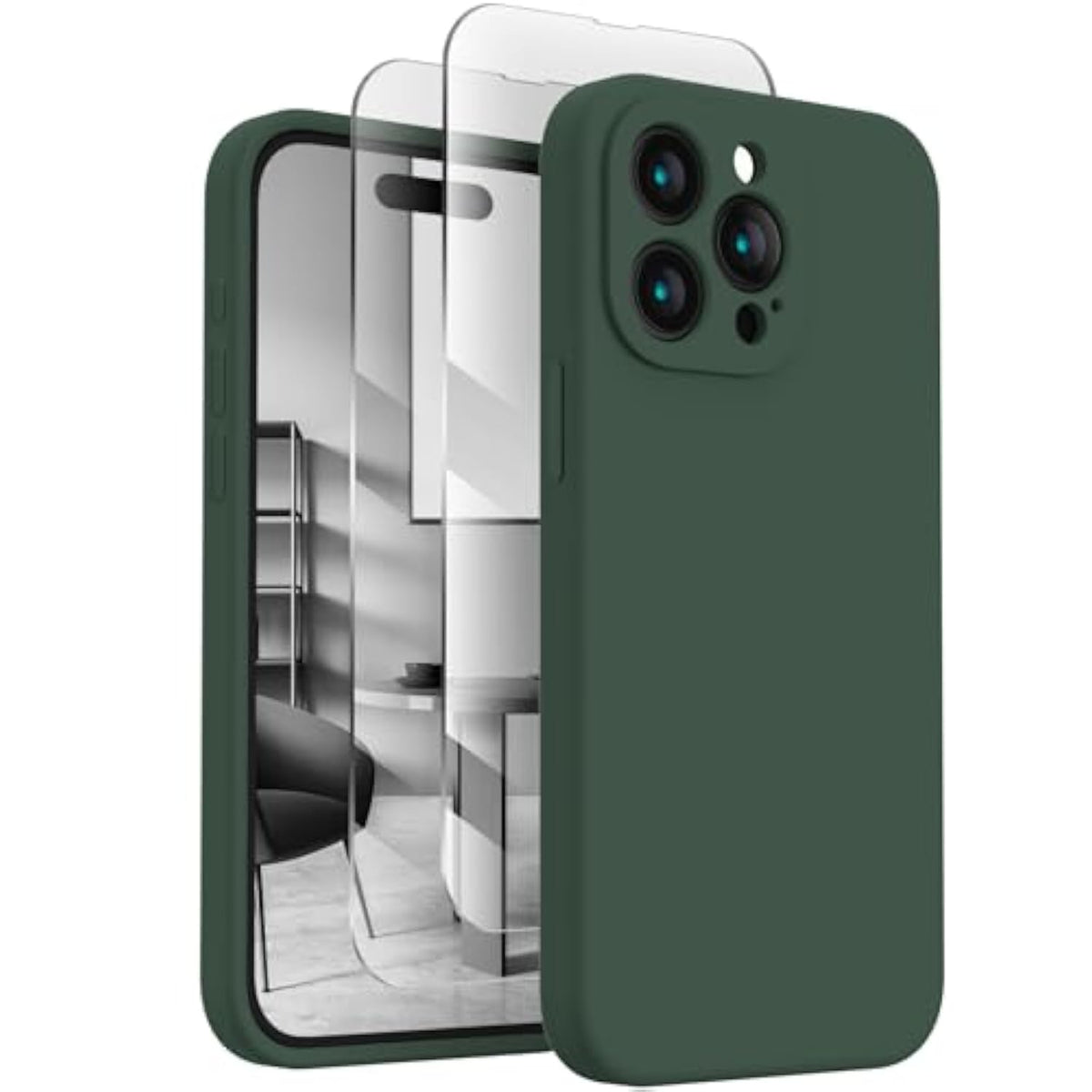 iPhone 15 Pro Silicone Case with Camera & 2 Screen Protectors 6.1in Alpine Green