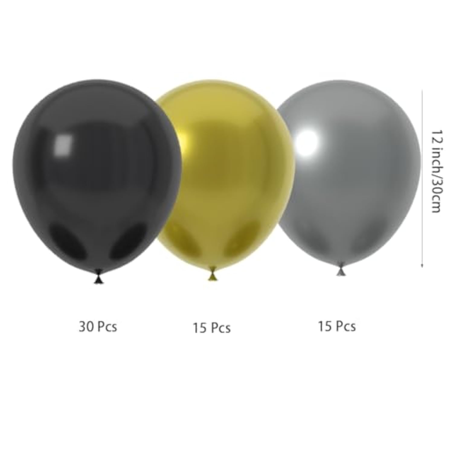 60pcs New Year Balloons 12inch Black Gold Silver Party Decor