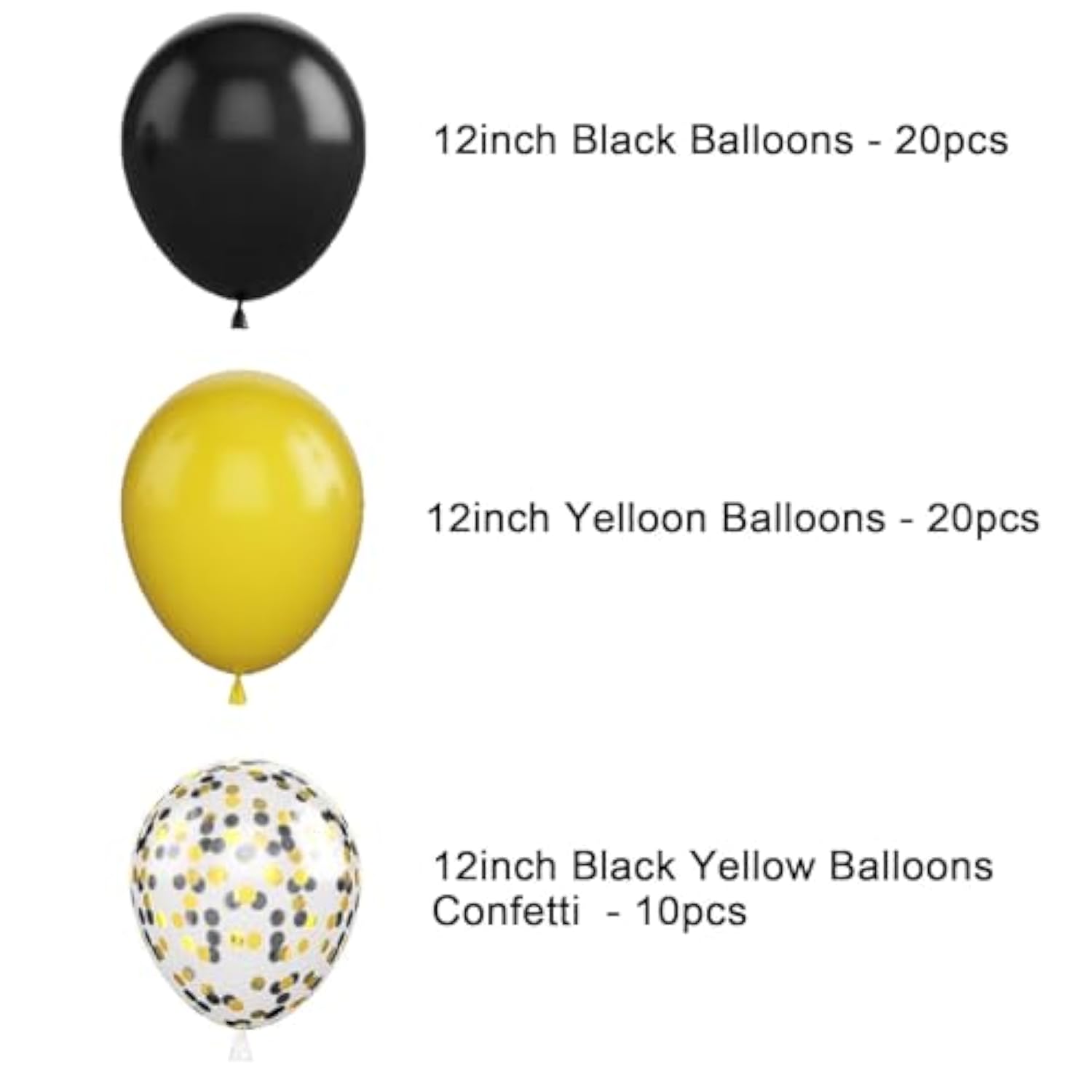 Yellow Black Balloons and Confetti Latex 12-Inch Party Decorations Pack of 50