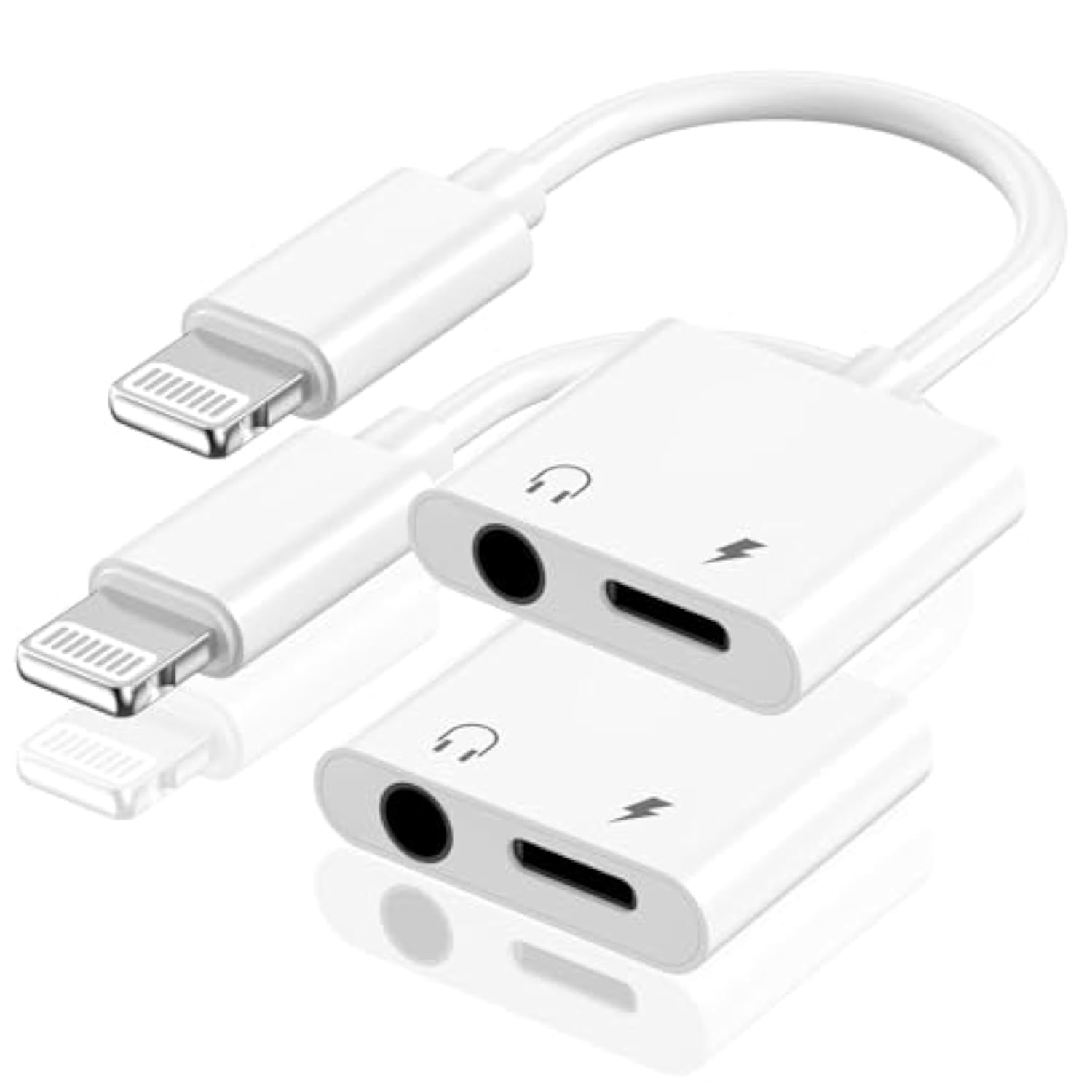 [Apple Mfi Certified] Iphone Headphones Adapter, 2 Pack 2 In 1 Lightning To 3.5 Mm Headphone Jack Aux Audio + Charger Cable Splitter Adapter Dongle For Iphone 14 13 12 11 Pro Max Xs Xr X 8 7 Ipad