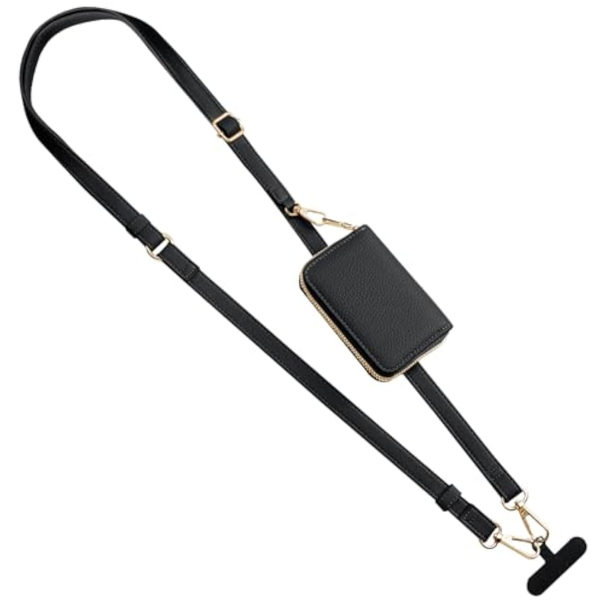 Phone Lanyard, Strap With Leather Wallet Pouch, Universal Crossbody Phone Lanyard Adjustable Neck Strap, Compatible With Most Smartphones, Black