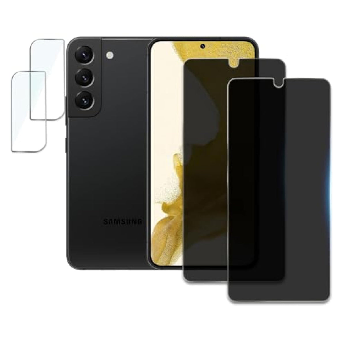 [2+2 Pack] Privacy Screen Protector For Samsung Galaxy S22 Plus 5G, Anti-Spy Shatterproof Tempered Glass With Camera Lens Tempered Glass 9H Hardness Bubble Free
