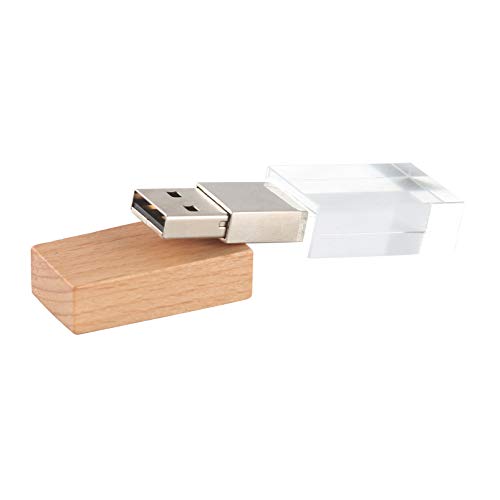 Firstmemory 32Gb Usb 2.0 Flash Drive Novelty Wood Crystal Transparent Pen Drive Led Light Memory Stick Thumb Drives Data Storage Pendrive Gifts (32 Gb, Crystal & Wood)