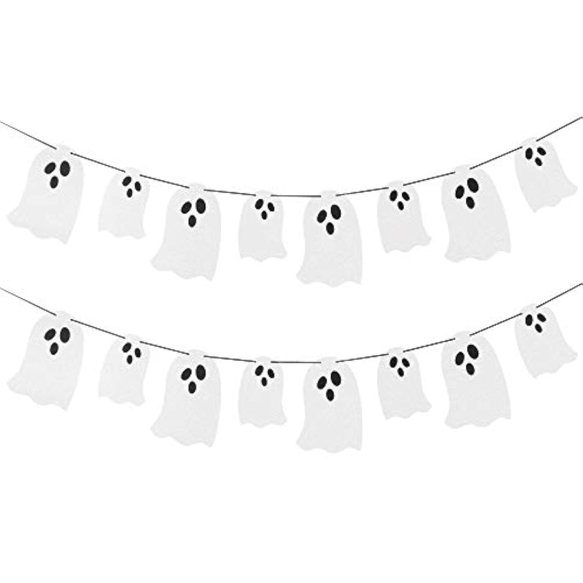 2 Pack White Glitter Halloween Ghost Garland Banner Indoor Haunted Mansion Decor