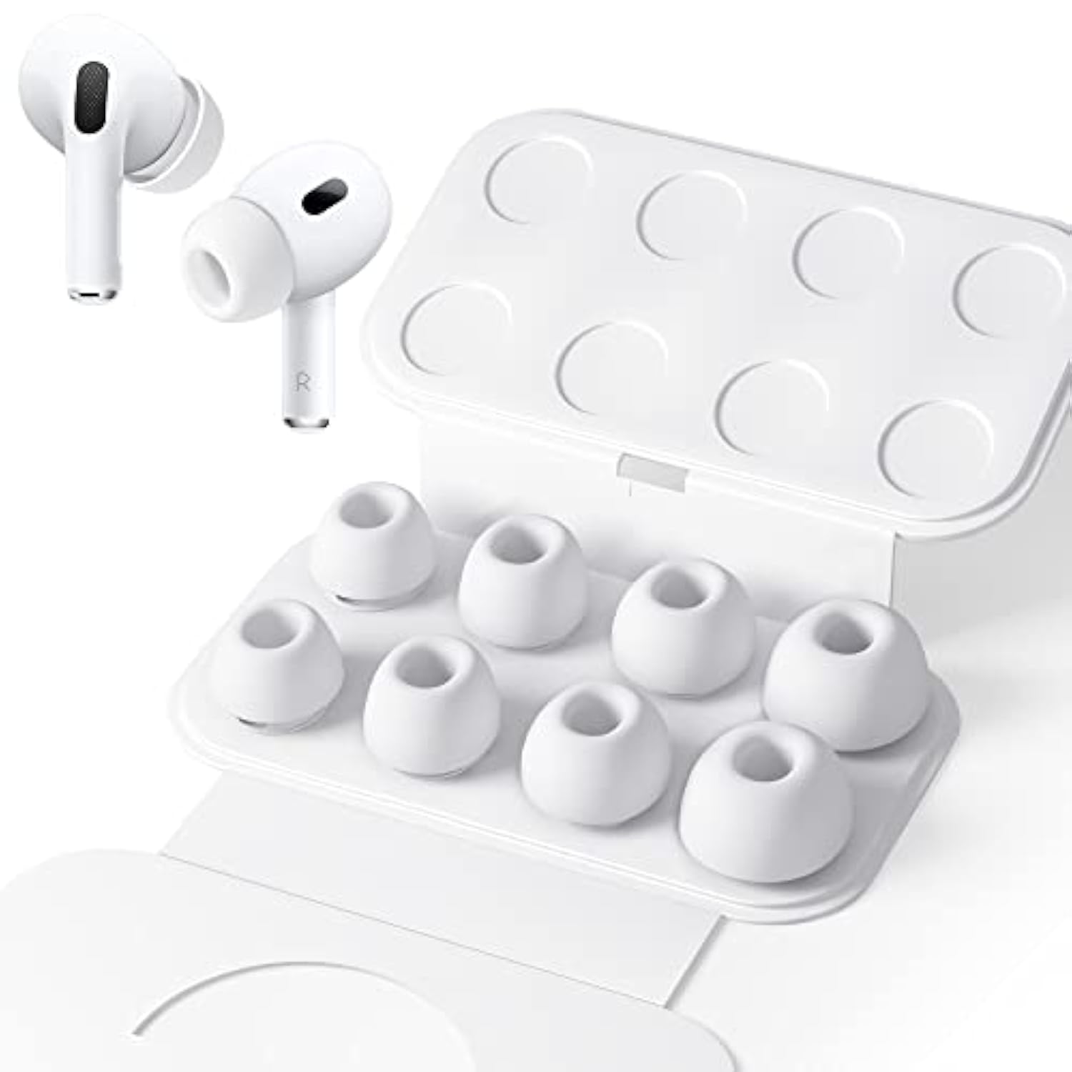 4 Pairs Replacement Ear Tips For Airpods Pro/Airpods Pro 2 With Noise Reduction Hole, Non-Slip Soft Silicone Airpods Pro Replacement Ear Tips With Portable Storage Box (Xs/S/M/L)