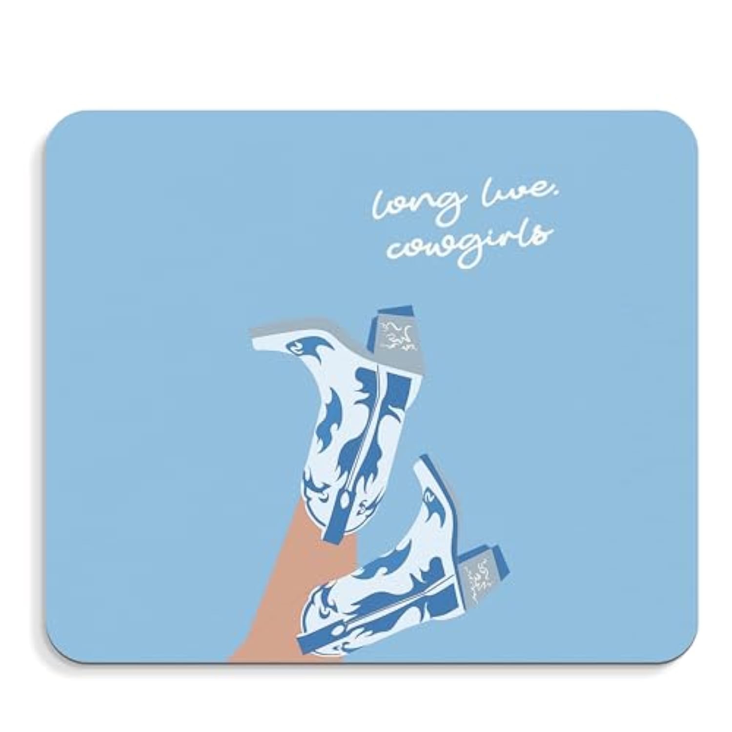 Western Blue Mouse Pad - Long Live Cowgirls Mousepad, Cowgirls Boots Office Mouse Pad, Blue Preppy Desk Mousepad, Gifts For Employees, Western Coworker Gifts, 9.5X8 Inches