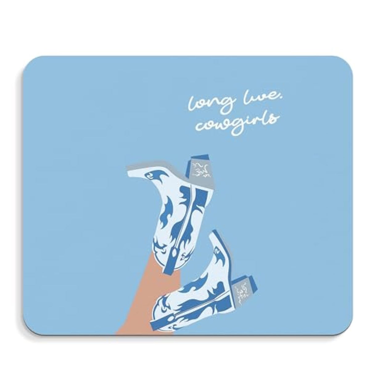 Western Blue Mouse Pad - Long Live Cowgirls Mousepad, Cowgirls Boots Office Mouse Pad, Blue Preppy Desk Mousepad, Gifts For Employees, Western Coworker Gifts, 9.5X8 Inches