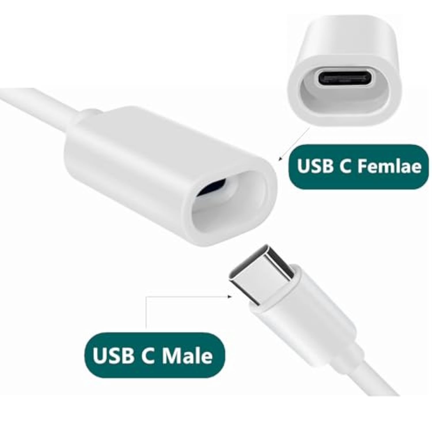 10Ft Long Type C Extension Cable, Usb C Male To Female Extender Cord Compatible With Ring Pan-Tilt Indoor Cam (2024 Release)? Mag-Safe Charger? Iphone16 /15 (White, 10Ft)