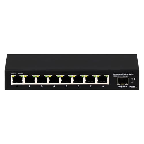 8 Port 2.5G Unmanaged Ethernet Switch 8X2.5Gbase-T Ports 1X10G Sfp+ Fiber Switch 60Gbps Bandwidth Desktop/Wall Mount Plug And Play Compatible With 100/1000/2500Mbps(9Port| 8×2.5G + 1×10G Sfp+)